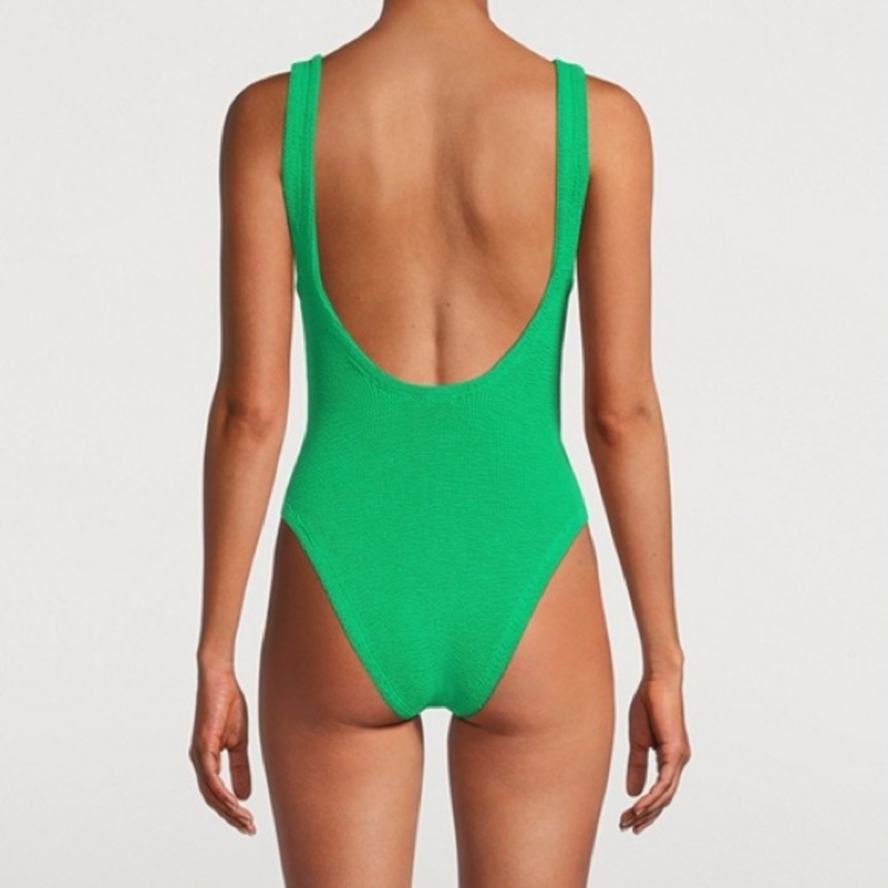 New Hunza G Domino Green Swimsuit Crinkle Bikini Emerald One Piece Stretch - Picture 15 of 16